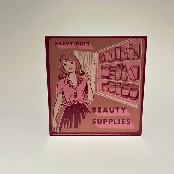 Retro Beauty Supplies Pink Tin Metal Box with Vintage Graphics - Picture 2 of 7